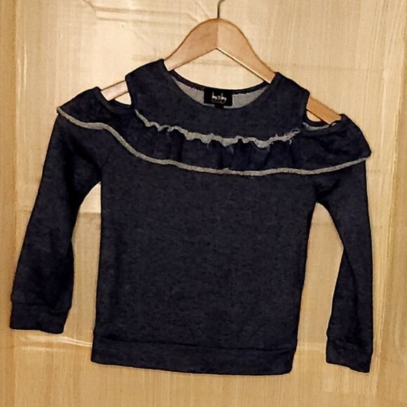 By & By Girls Blue Cold Shoulder Raw Hem Sweatshirt 10-12 - Picture 1 of 6